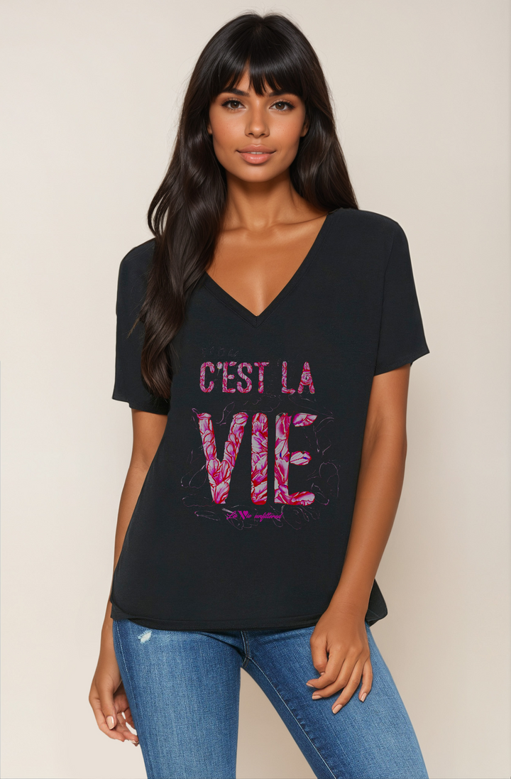 C'est la vie - V-Neck Slouchy Glam Tee - La Vie unfiltered