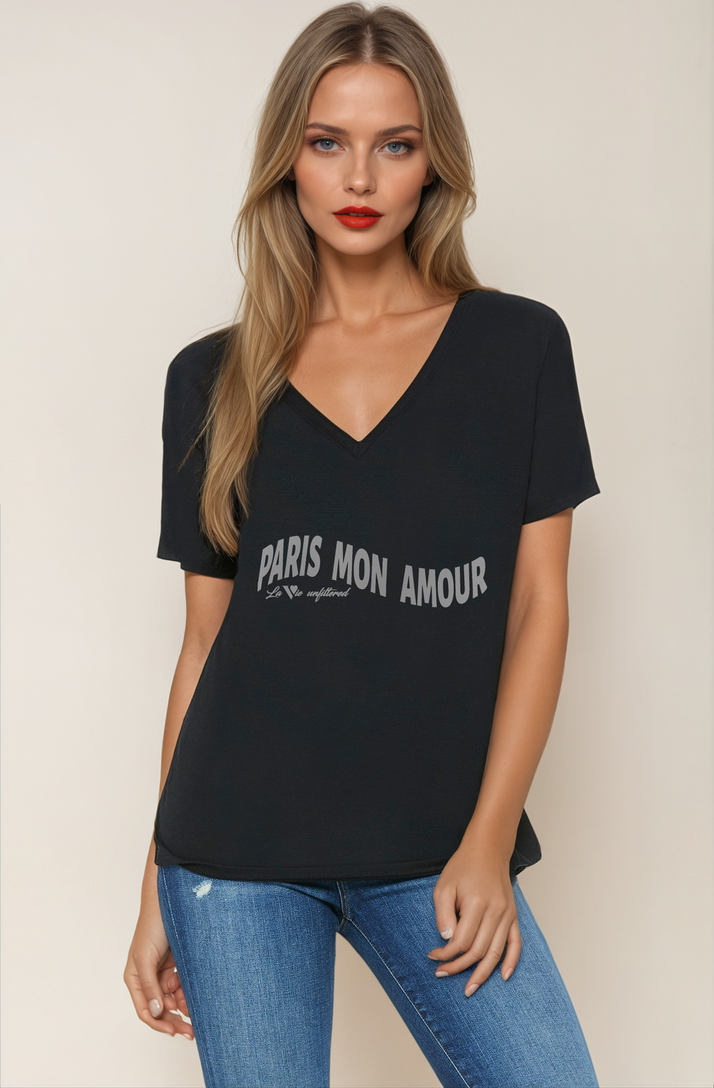 Paris mon amour - V-Neck Slouchy Glam Tee - La Vie unfiltered