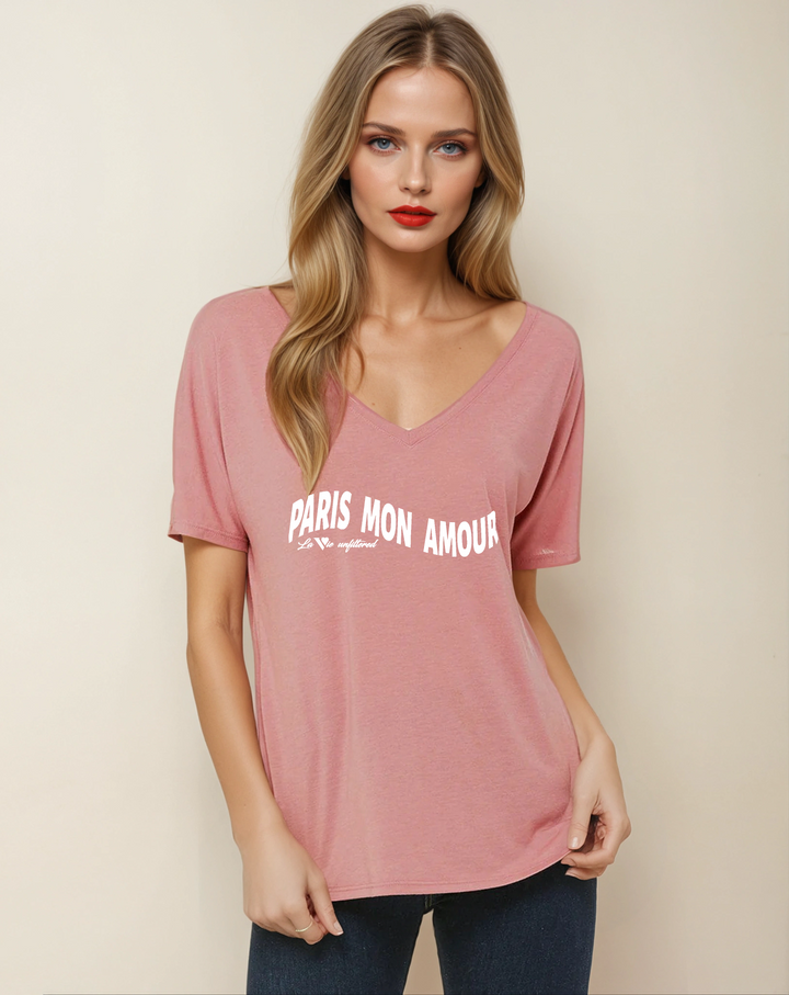 Paris mon amour - V-Neck Slouchy Glam Tee - La Vie unfiltered