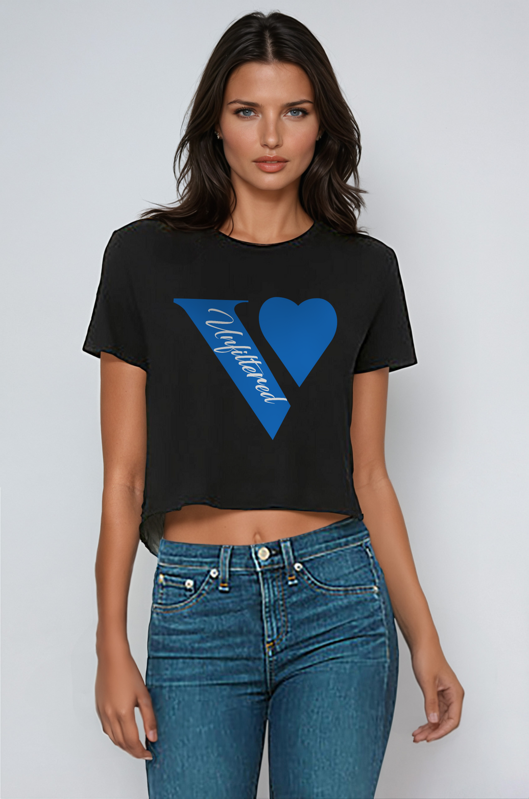 V unfiltered blue - Relaxed Fit Cropped Tee - La Vie unfiltered