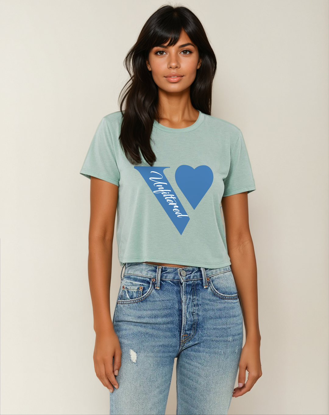 V unfiltered blue - Relaxed Fit Cropped Tee - La Vie unfiltered