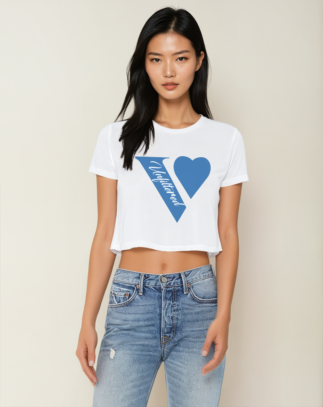 V unfiltered blue - Relaxed Fit Cropped Tee - La Vie unfiltered