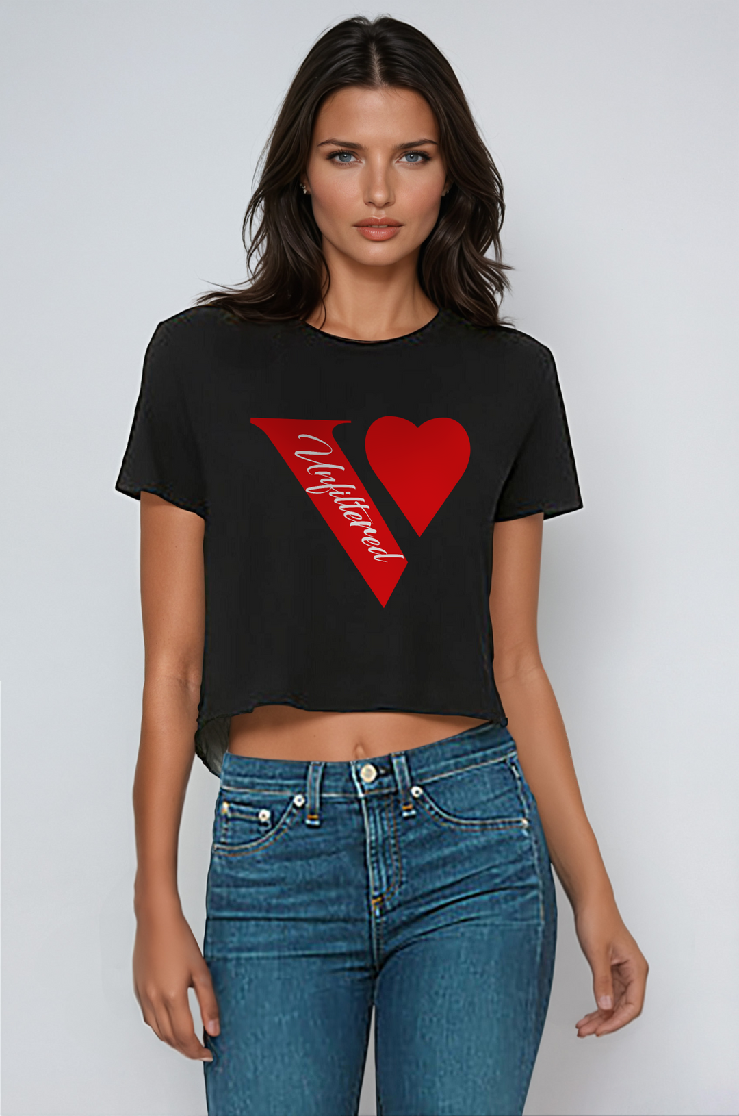 V unfiltered red - Relaxed Fit Cropped Tee - La Vie unfiltered