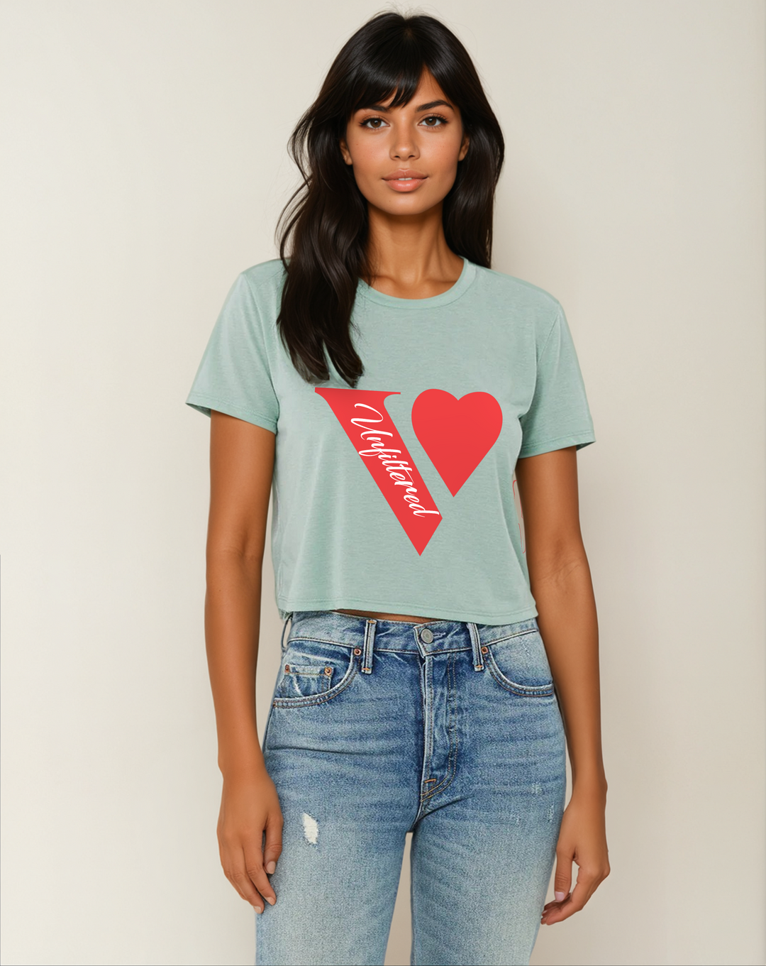 V unfiltered red - Relaxed Fit Cropped Tee - La Vie unfiltered