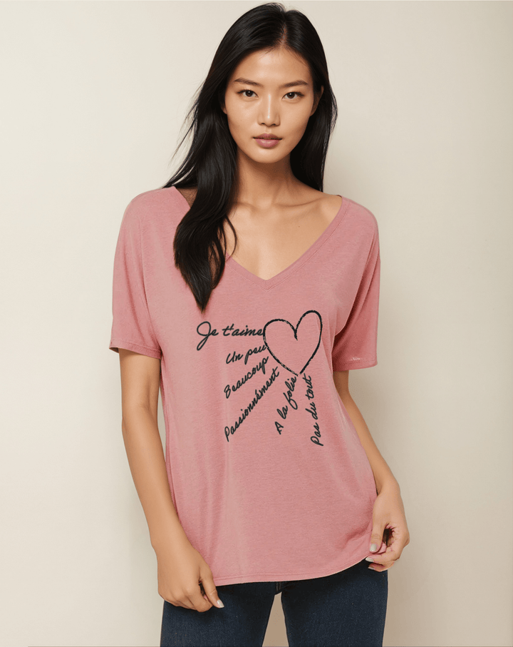 Je t'aime un peu, à la folie - V - Neck Slouchy Glam Tee - La Vie unfiltered