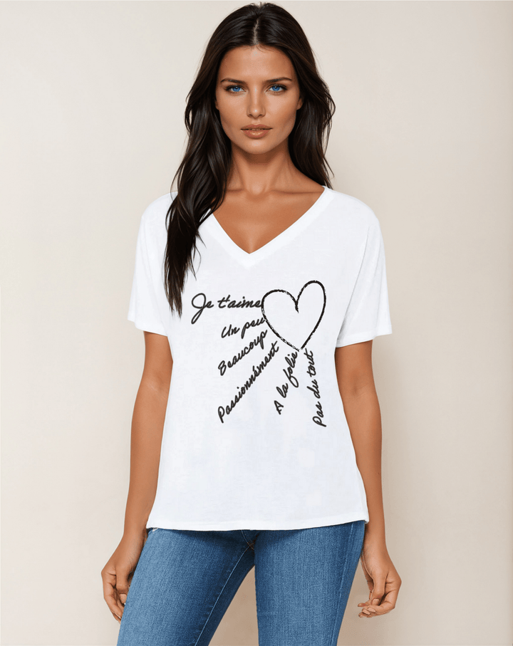 Je t'aime un peu, à la folie - V - Neck Slouchy Glam Tee - La Vie unfiltered