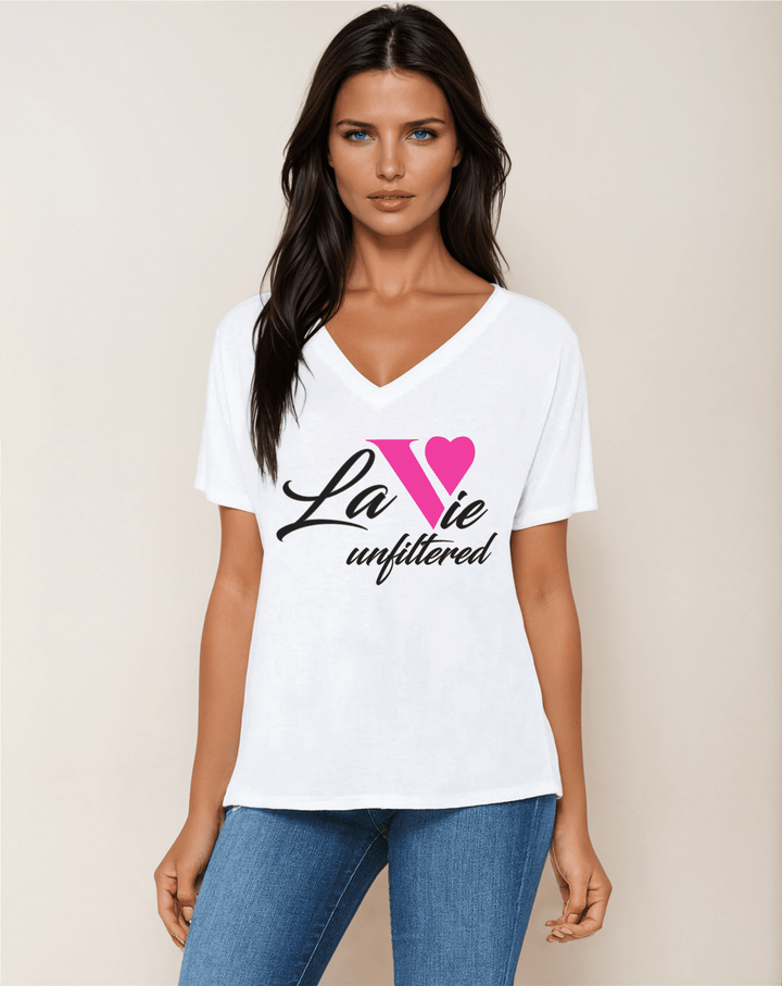 La Vie unfiltered pink - V - Neck Slouchy Glam Tee - La Vie unfiltered
