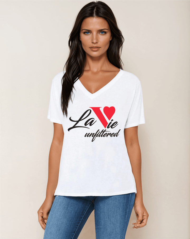 La Vie unfiltered red - V - Neck Slouchy Glam Tee - La Vie unfiltered