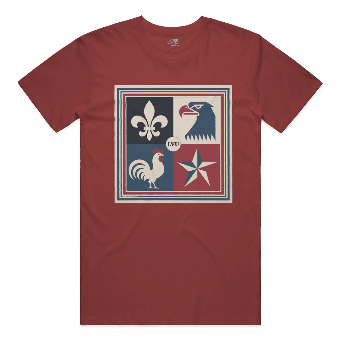 Rouge Sienne t-shirt with Le Crest graphic by La Vie unfiltered