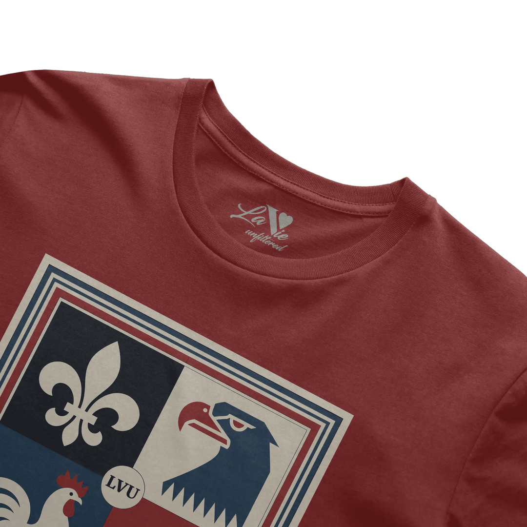 Rouge Sienne t-shirt with Le Crest graphic by La Vie unfiltered