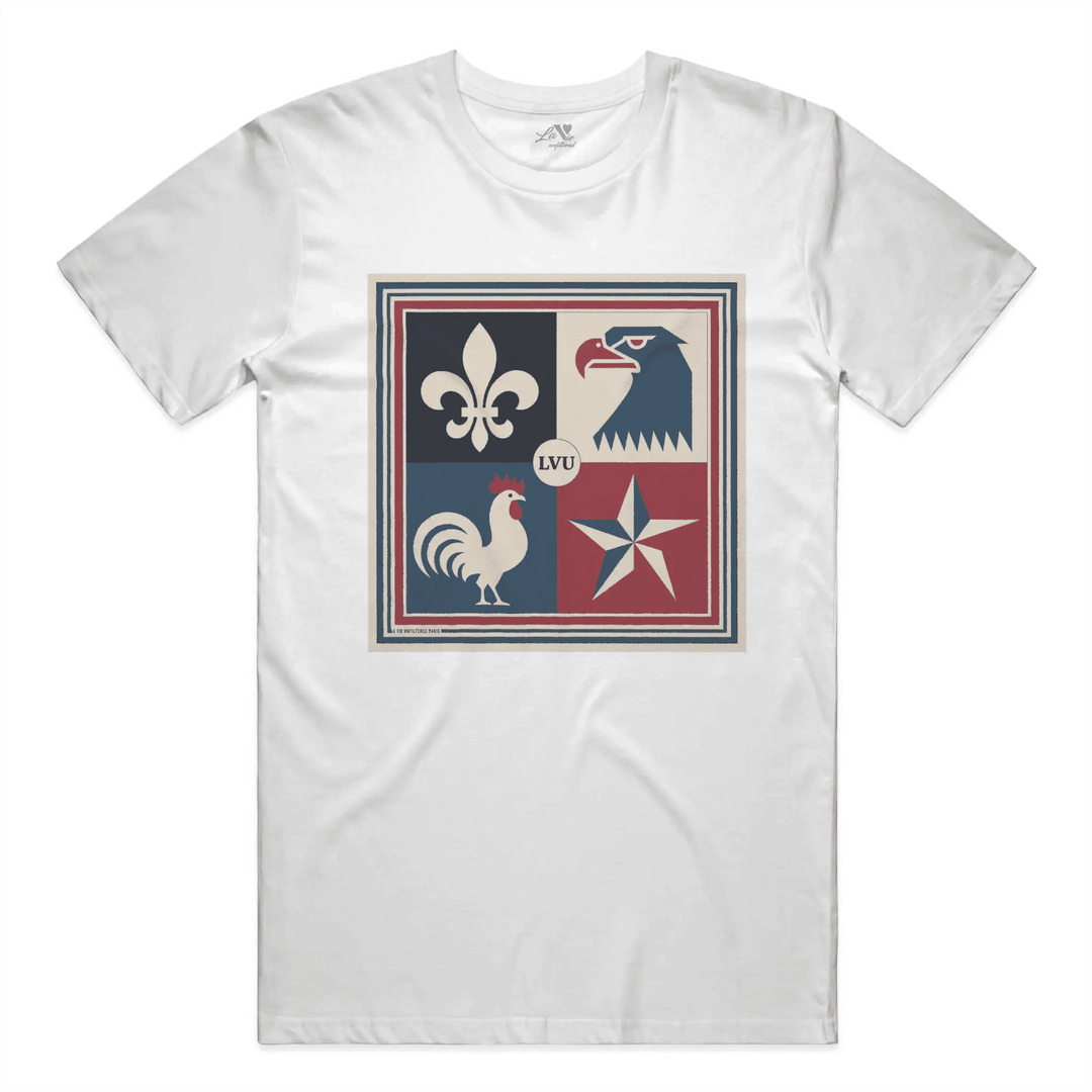 White t-shirt with Le Crest graphic by La Vie unfiltered