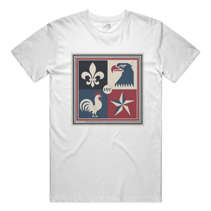 White t-shirt with Le Crest graphic by La Vie unfiltered