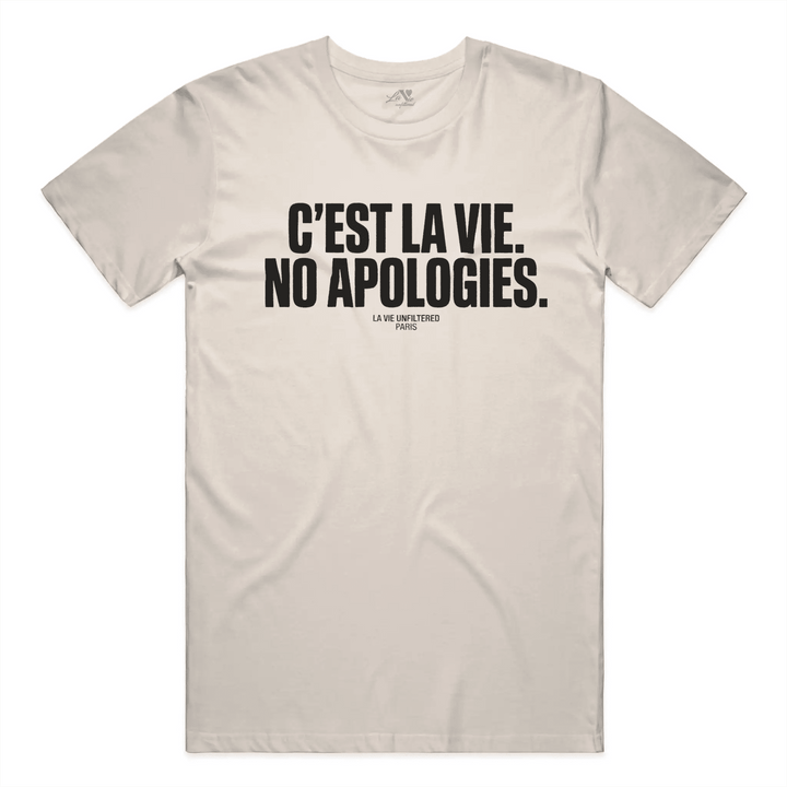 Soft Sand t-shirt with No Apologies graphic by La Vie unfiltered