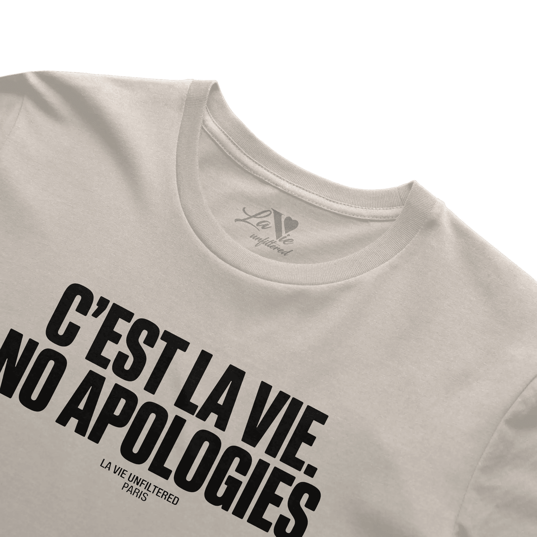 Soft Sand t-shirt with No Apologies graphic by La Vie unfiltered