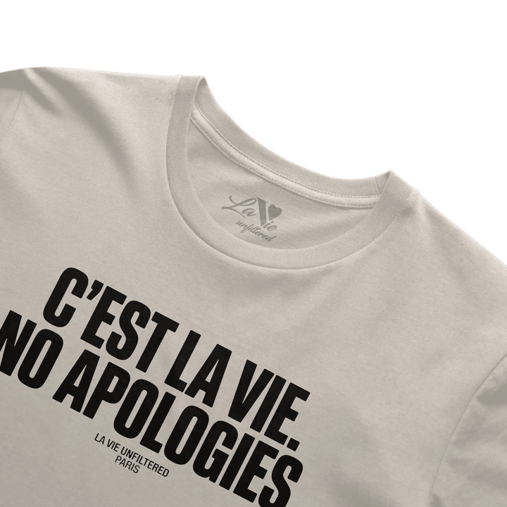 Soft Sand t-shirt with No Apologies graphic by La Vie unfiltered