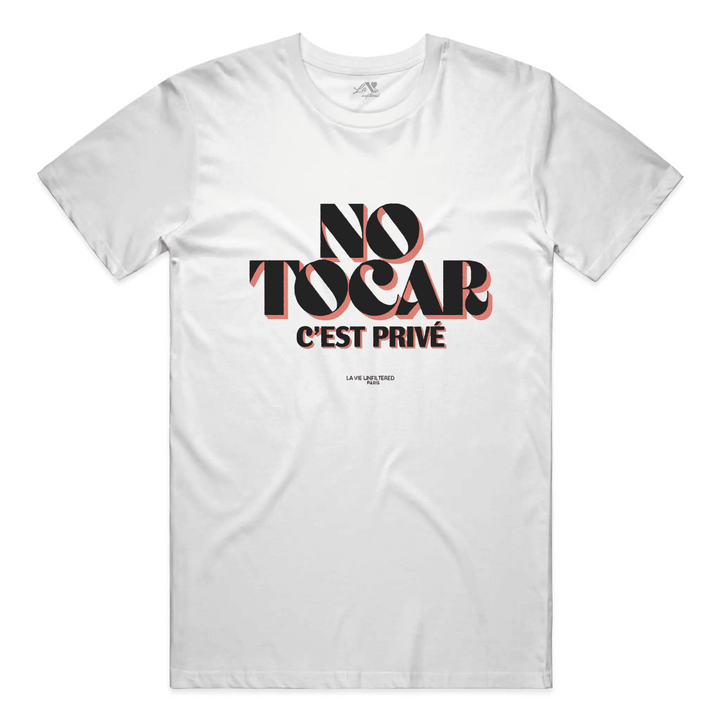 White t-shirt with No Tocar. C&