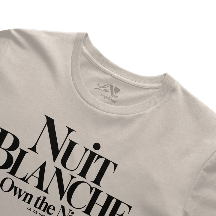 Soft Sand t-shirt with Nuit Blanche graphic print by La Vie unfiltered