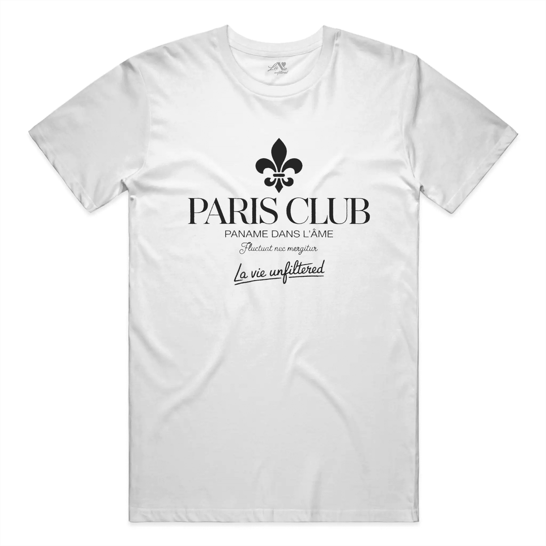 White t-shirt with Paname Club graphic by La Vie unfiltered