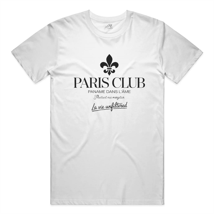 White t-shirt with Paname Club graphic by La Vie unfiltered