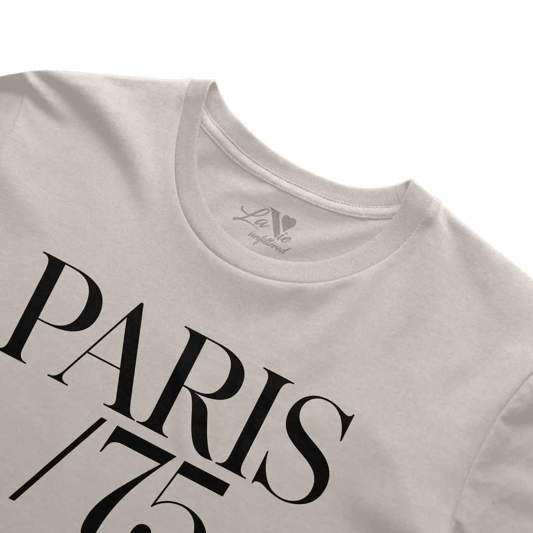 Soft Sand t-shirt with Paris 75 graphic by La Vie unfiltered