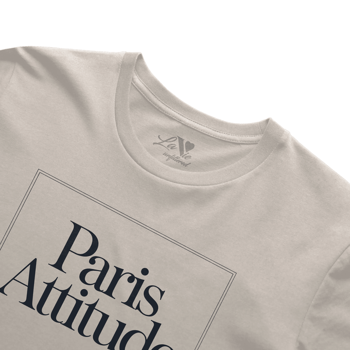 Soft Sand t-shirt with Paris Attitude graphic by La Vie unfiltered