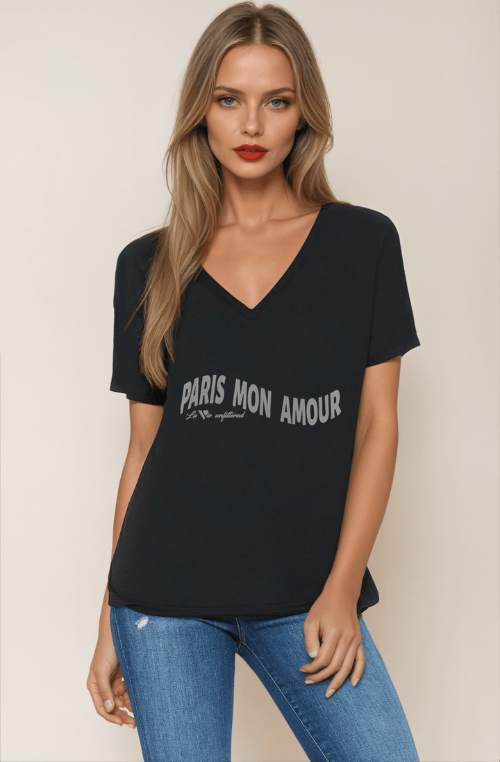 Paris mon amour - V - Neck Slouchy Glam Tee - La Vie unfiltered