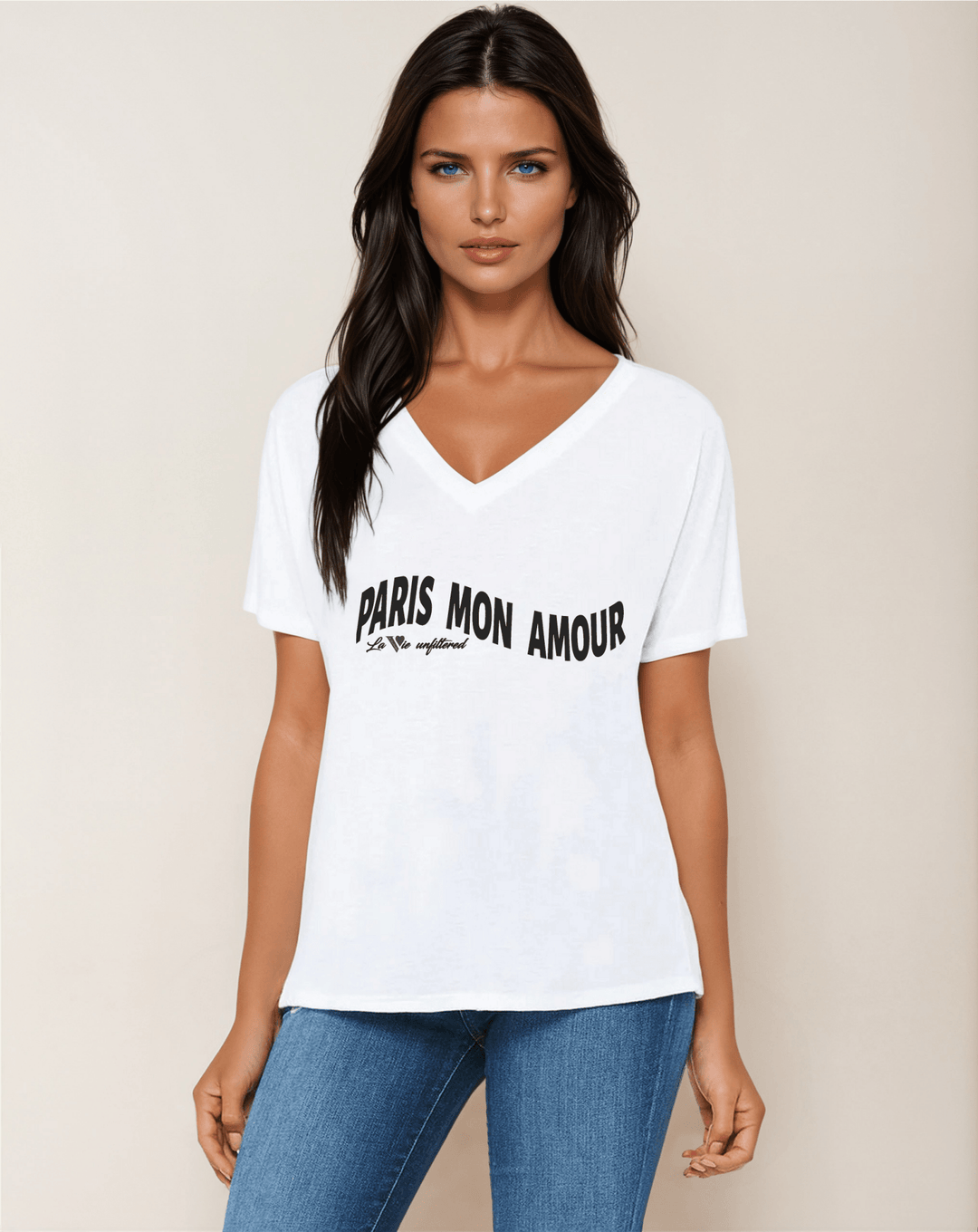Paris mon amour - V - Neck Slouchy Glam Tee - La Vie unfiltered