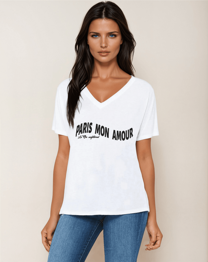 Paris mon amour - V - Neck Slouchy Glam Tee - La Vie unfiltered