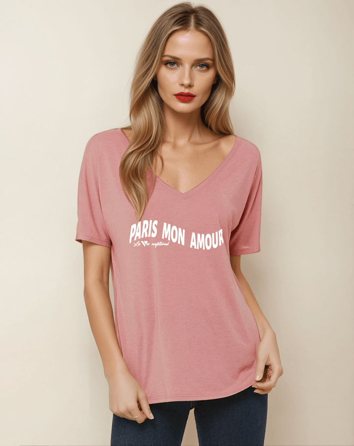 Paris mon amour - V - Neck Slouchy Glam Tee - La Vie unfiltered