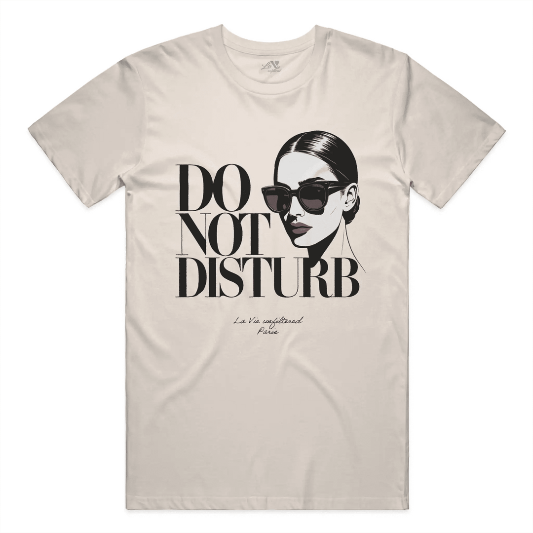 Soft Sand t-shirt with The Do Not Disturb graphic by La Vie unfiltered