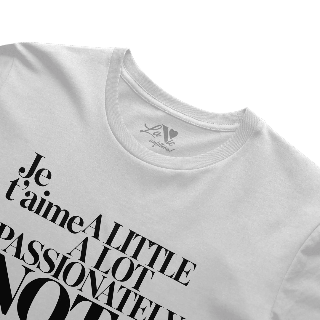 White t-shirt with The Paris Paradox graphic by La Vie unfiltered