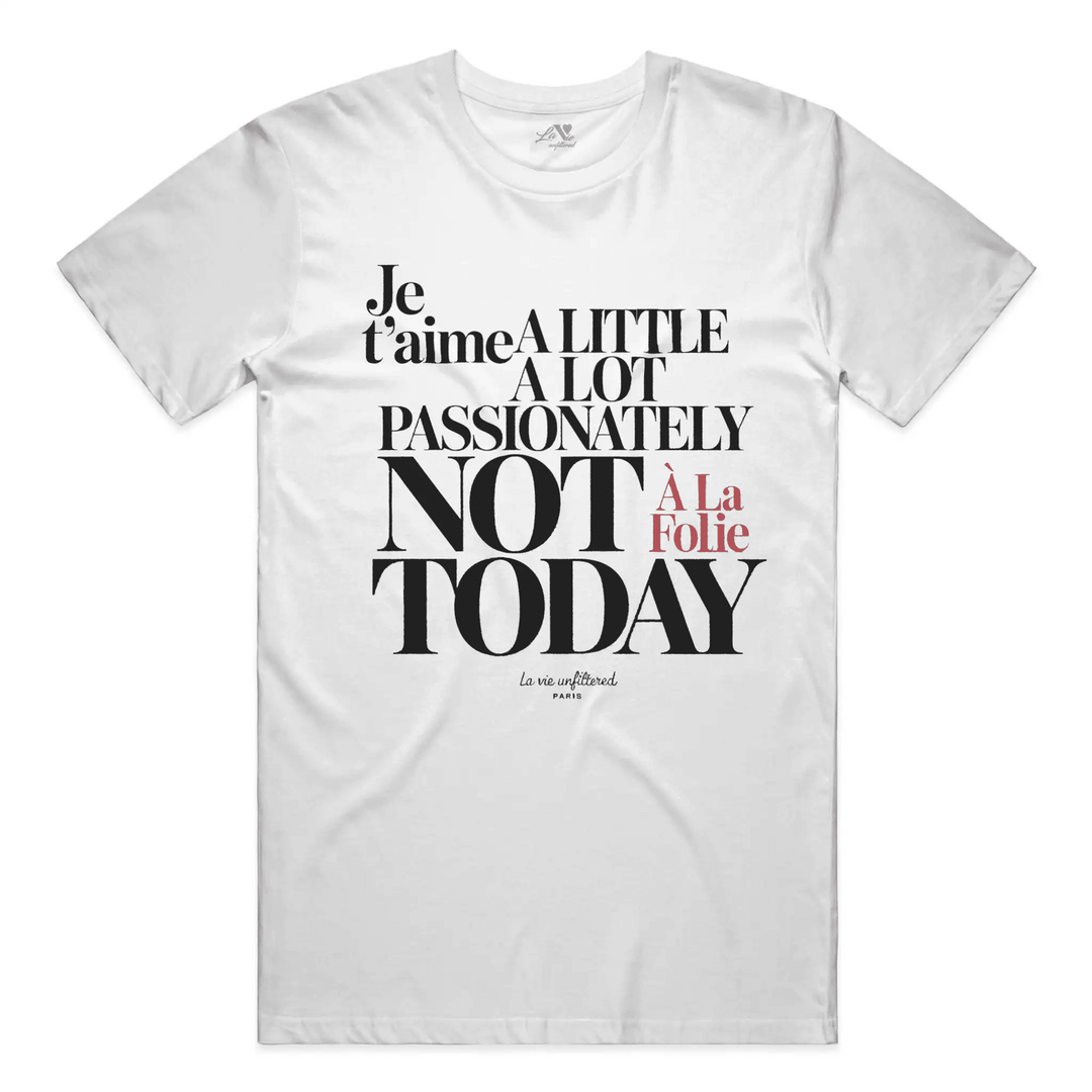 White t-shirt with The Paris Paradox graphic by La Vie unfiltered