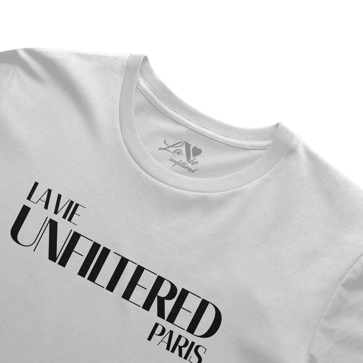 White t-shirt with The Paris Signature graphic print by La Vie unfiltered