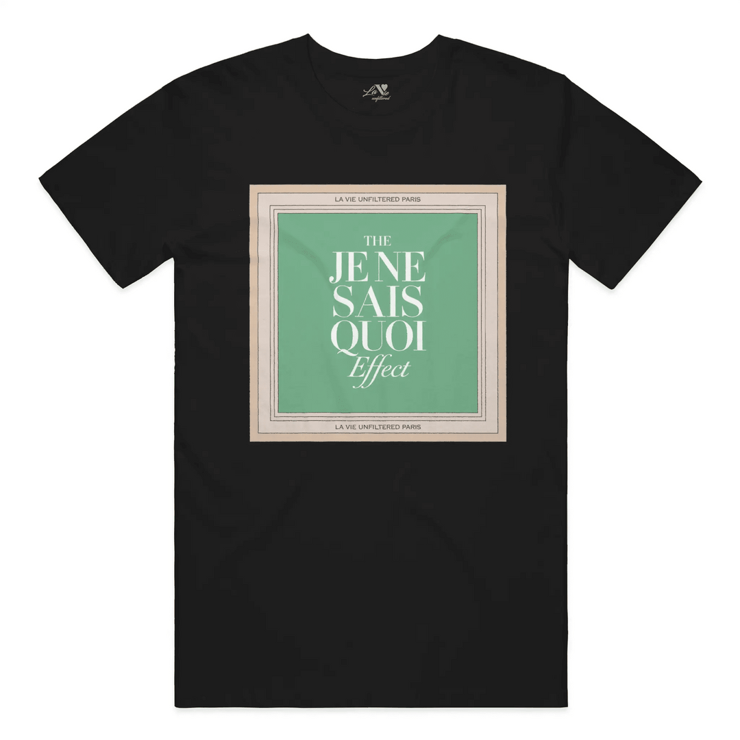 Black t-shirt with The Parisian Mood graphic by La Vie unfiltered