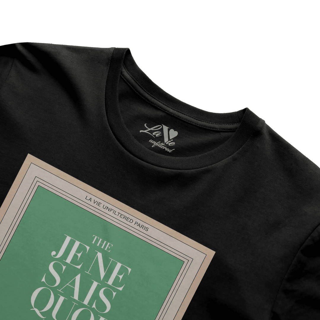 Black t-shirt with The Parisian Mood graphic by La Vie unfiltered