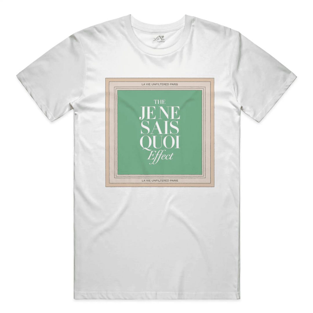 White t-shirt with The Parisian Mood graphic by La Vie unfiltered