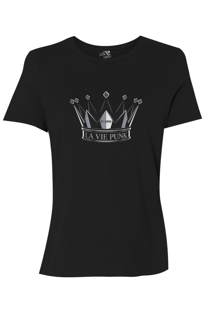 Throne Punk Allure jersey tee in black featuring a bold crown graphic with 'La Vie Punk' lettering, displayed on a plain white background.