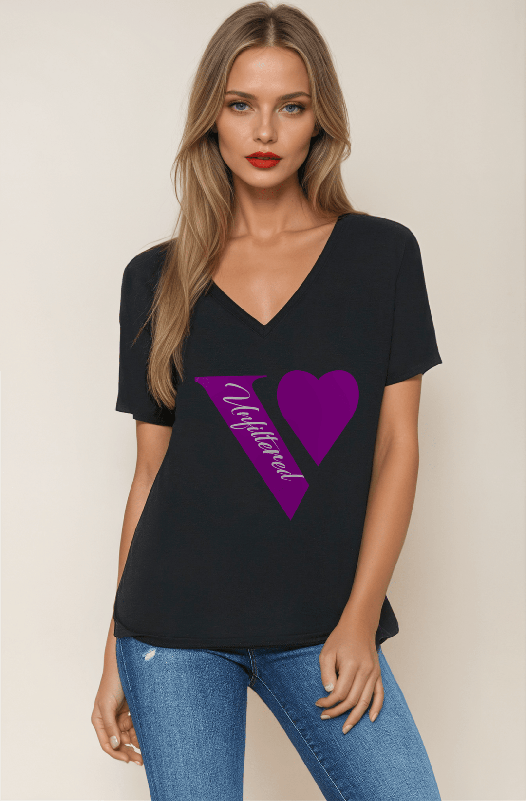 V unfiltered purple - V - Neck Slouch Glam Tee - La Vie unfiltered