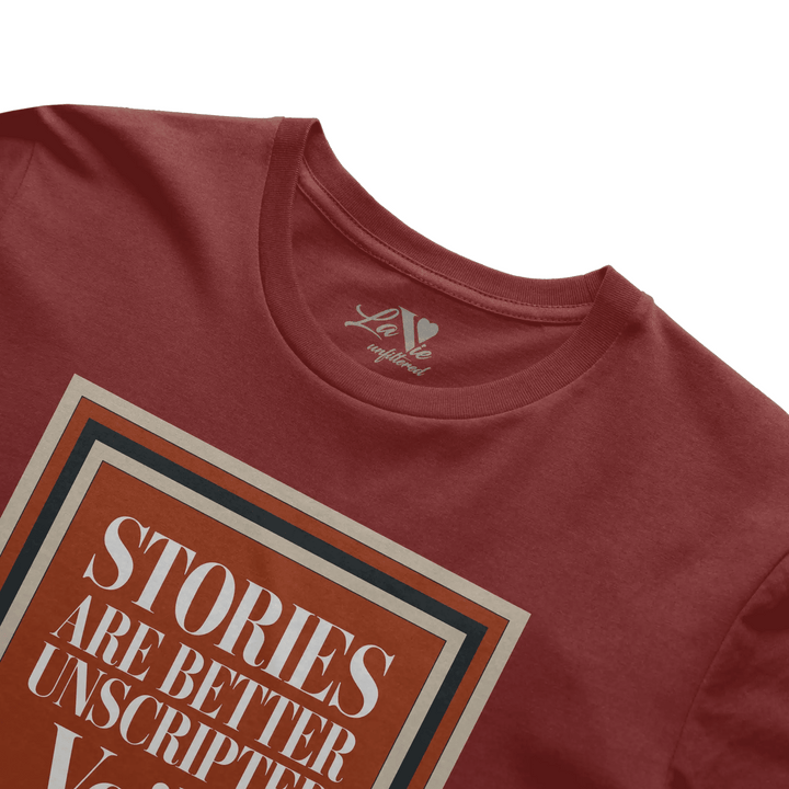 Rouge Sienne t-shirt with Voilà Stories graphic by La Vie unfiltered